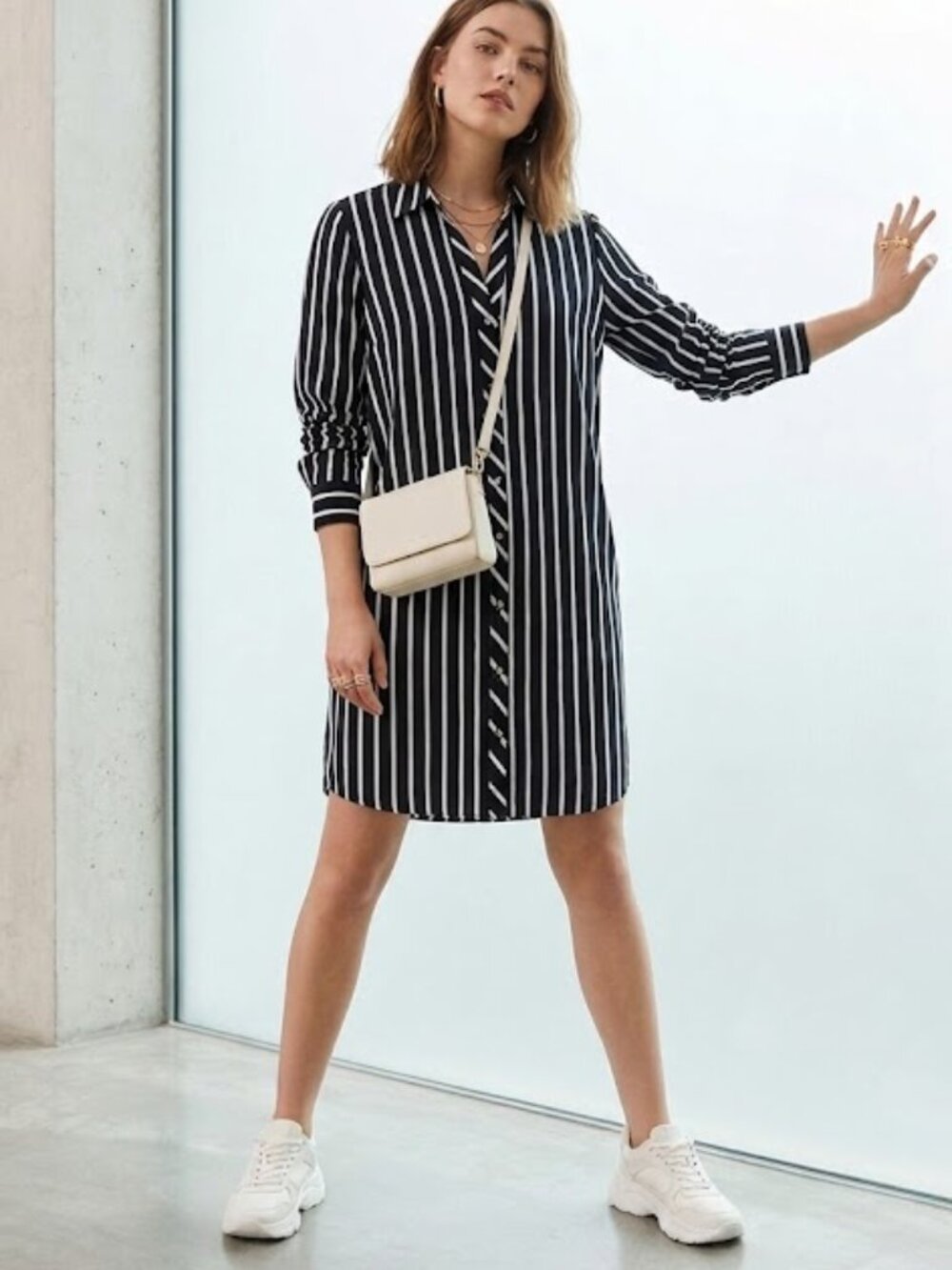 Brooks Brothers Black White Striped Shirt Dress Womens 0P Preppy Dark Academia